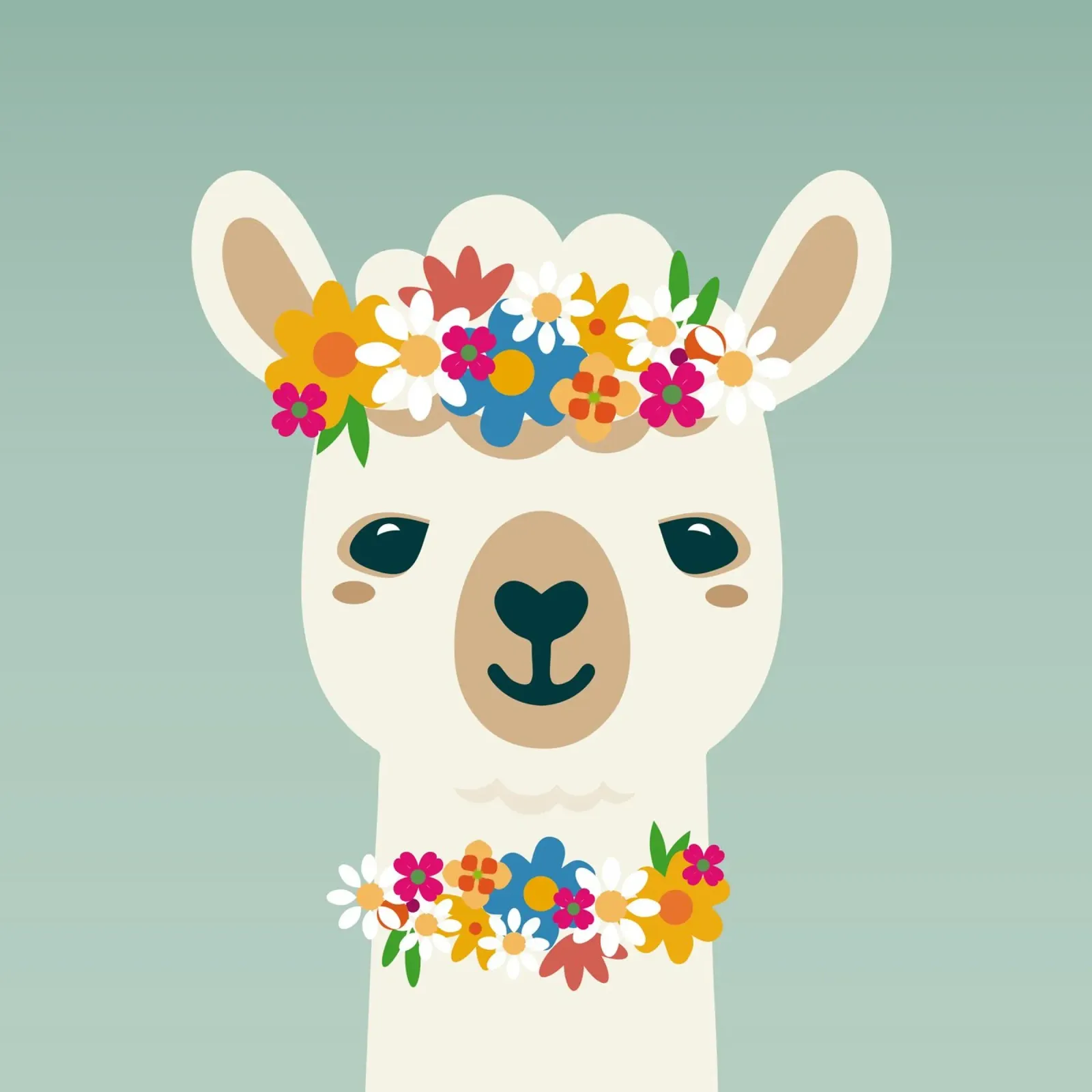 Alpaca floreada con corona - Alegre motivo veraniego hahnemühle de namosh