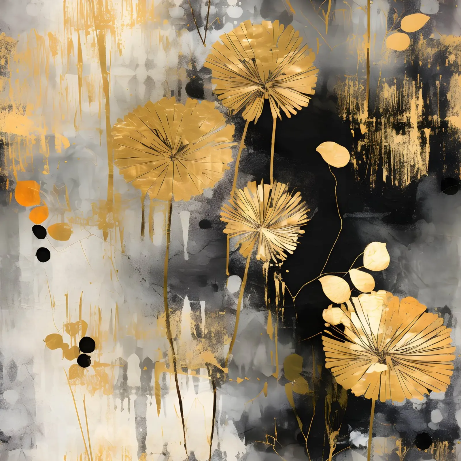 Denti di leone in lamina d'oro poster con telaio in legno da Botanical Pattern House