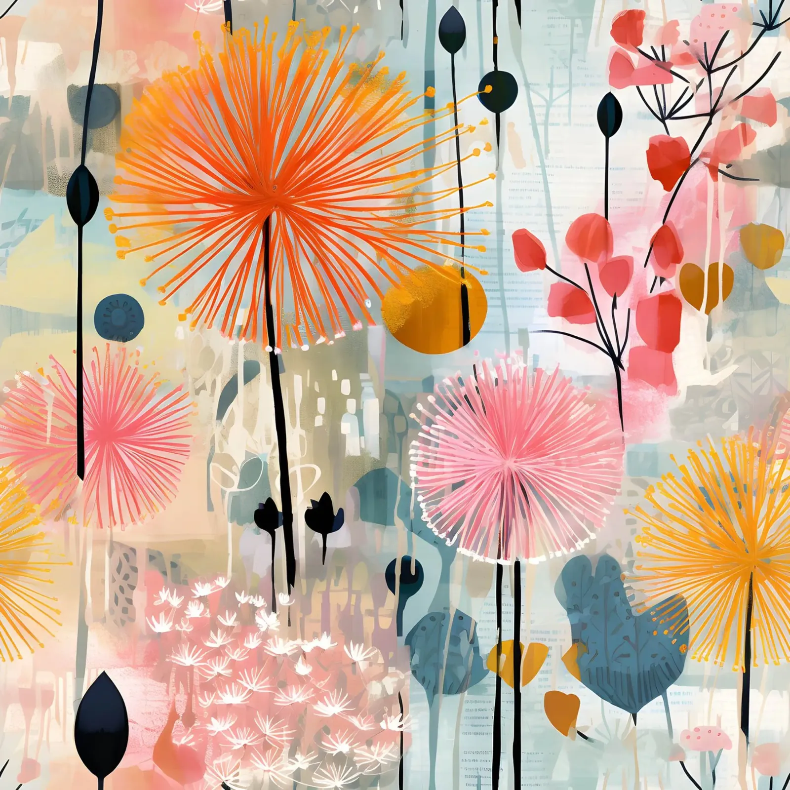 Denti di leone impressionisti poster con telaio in legno da Botanical Pattern House