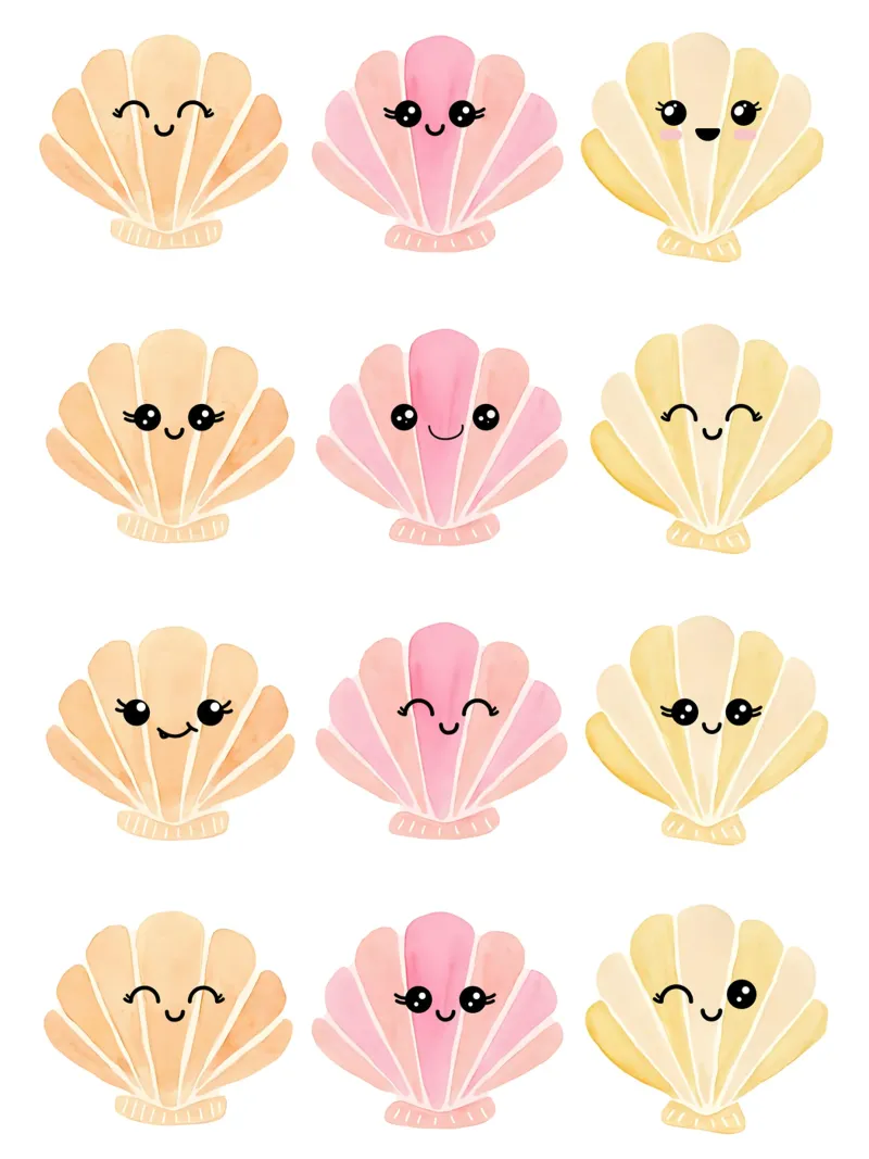 Happy Sea Shells, Summer Nursery Print, Kids Ocean Print canvas with Floater frame by SunshinePrints