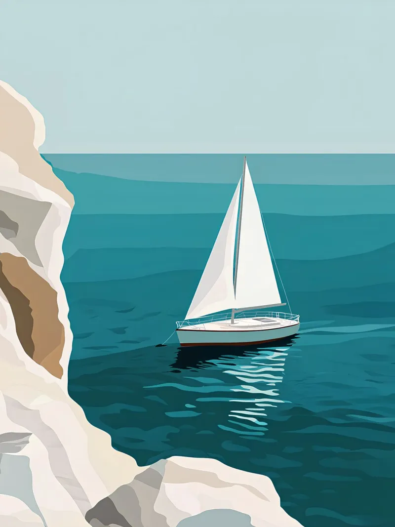 Sailboat in front of white cliffs canvas by Digital Naive