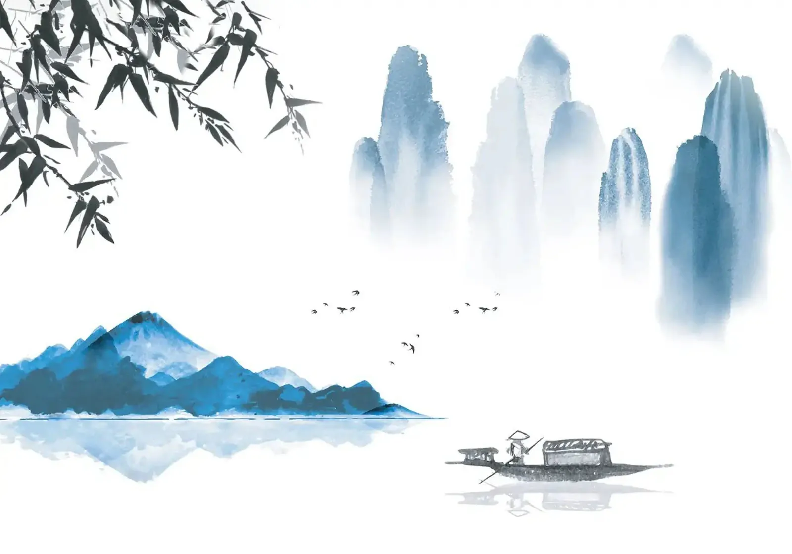 bergen boot meer bomen silhouet visser canvas met Baklijst van Kirsten C Nolan