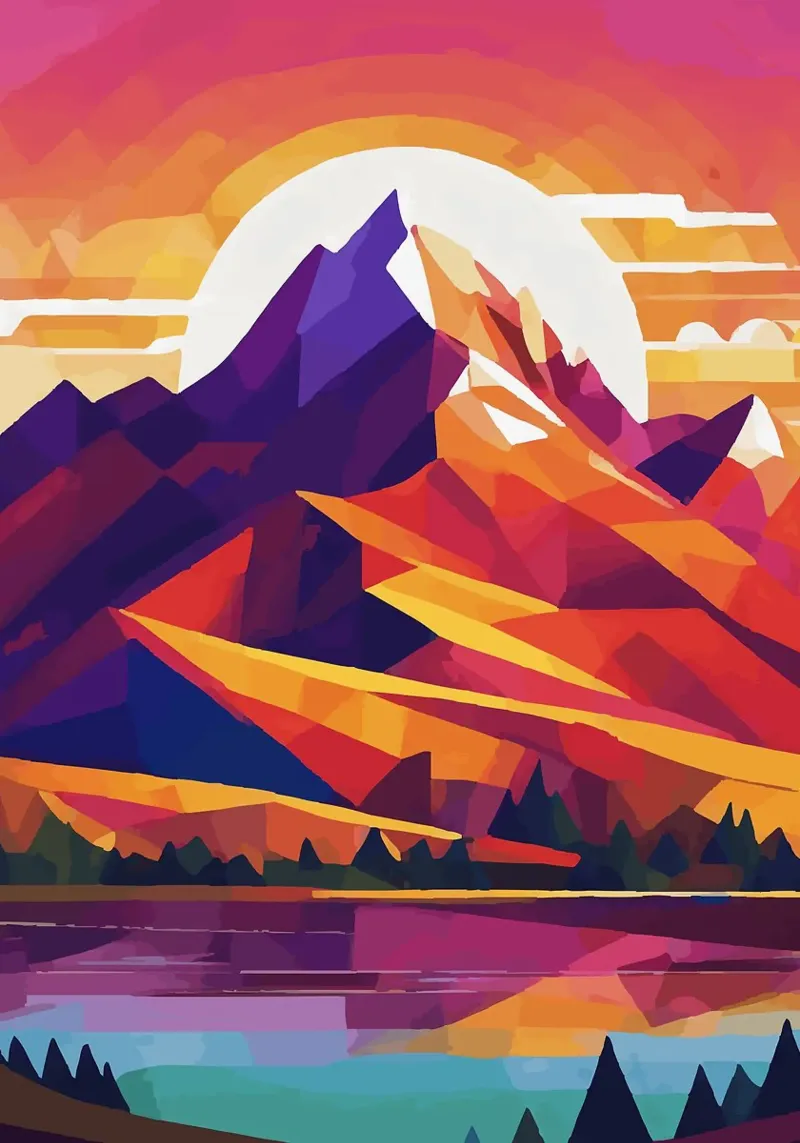 montagne sole forme geometriche triangoli lago pellicola backlit da James Isaac Jackson