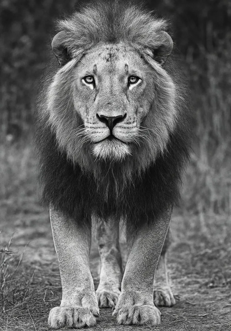 fotografia in bianco e nero con il leone poster con telaio in alluminio da the gunduls