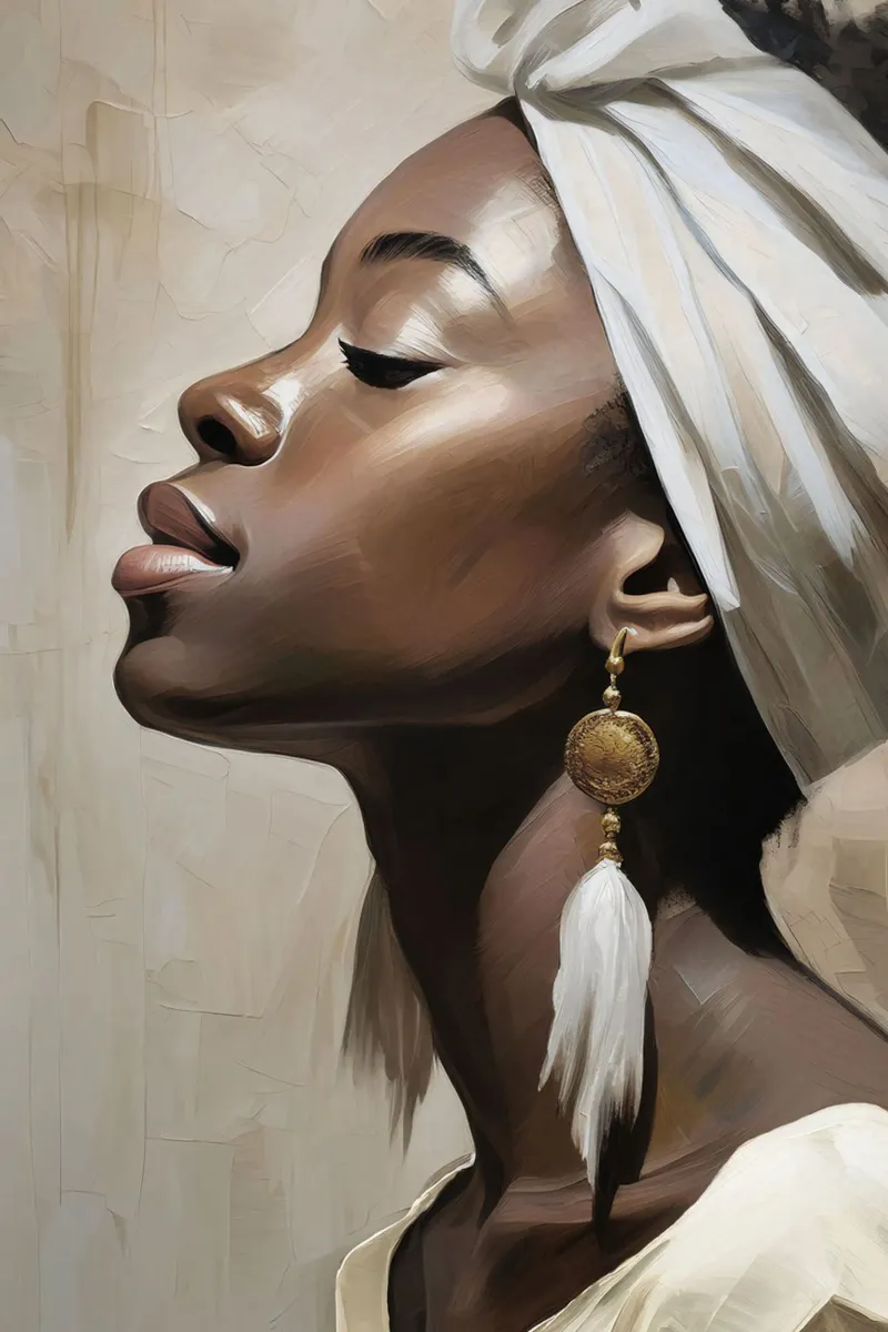 Ritratto donna africana in colori tenui pellicola backlit da Take Your Art BV