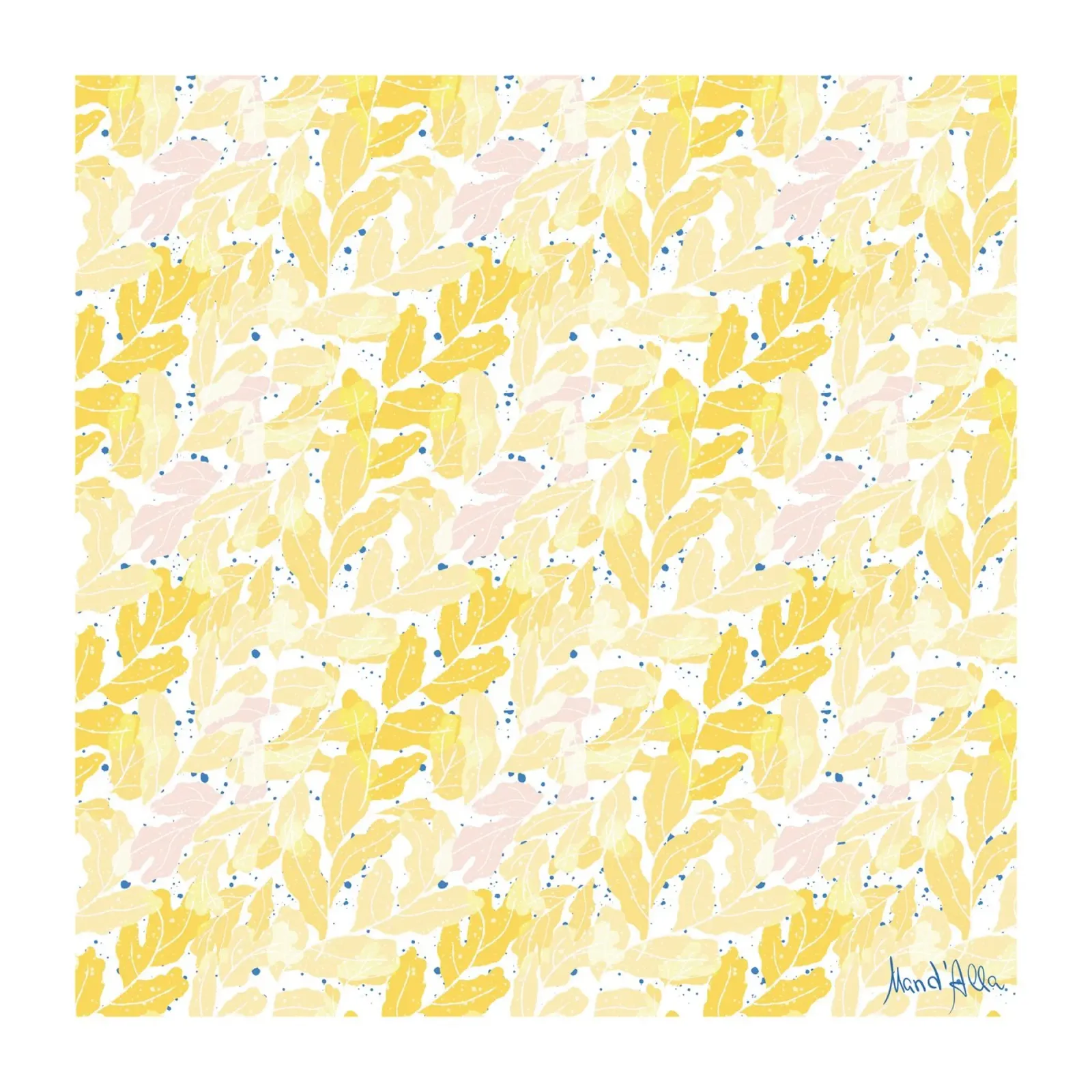 Sea Of Leaves (yellow pink & blue) hahnemühle by Mandalla Pattern