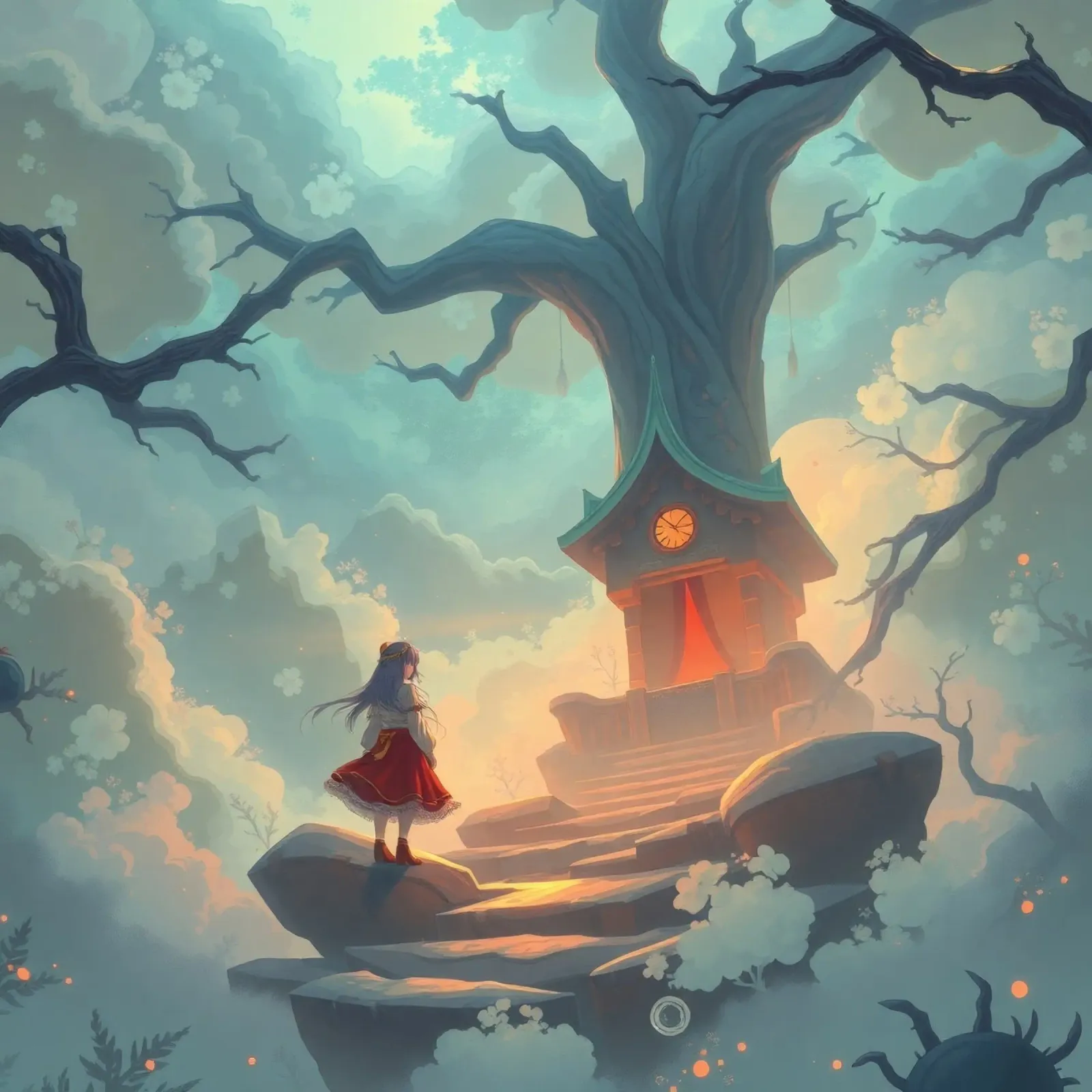 Un camino encantado conduce a una casa en un árbol bajo un cielo resplandeciente metacrilato de DesignDoodle
