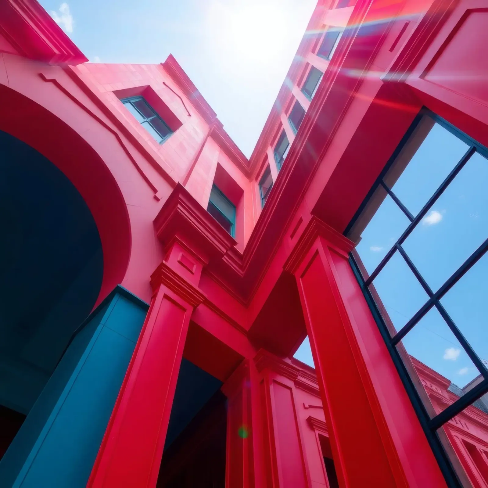 architectural detail of a red building under a clear sky canvas by DesignDoodle
