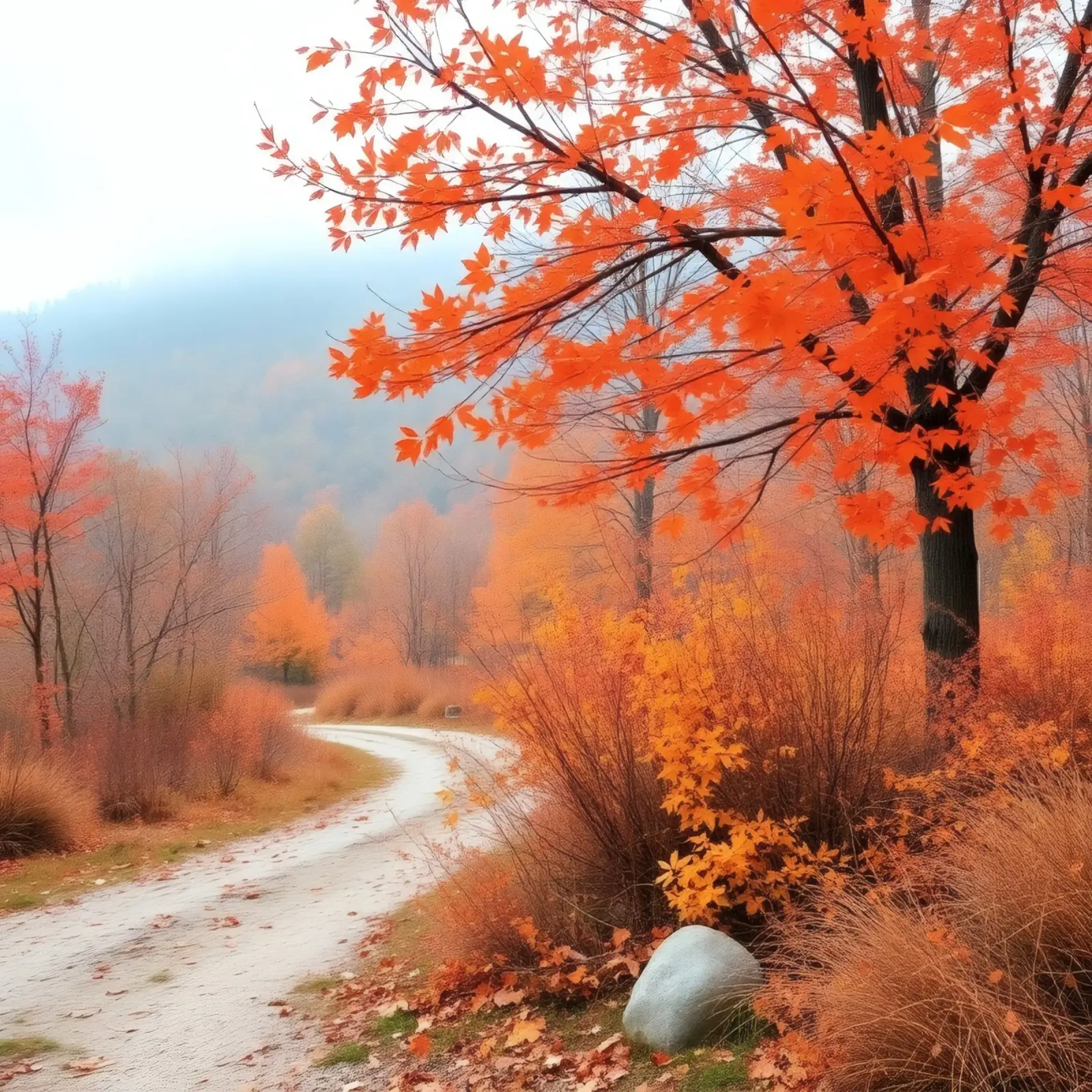 Paesaggio autunnale con foglie arancioni carta hahnemühle da DesignDoodle