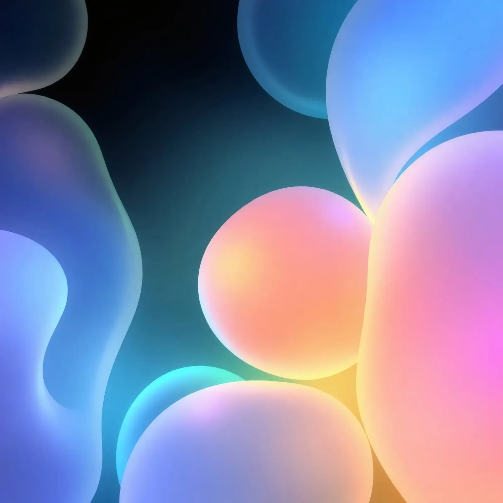 oplichtende abstracte vormen in blauw-, roze- en oranjetinten hahnemühle van DesignDoodle