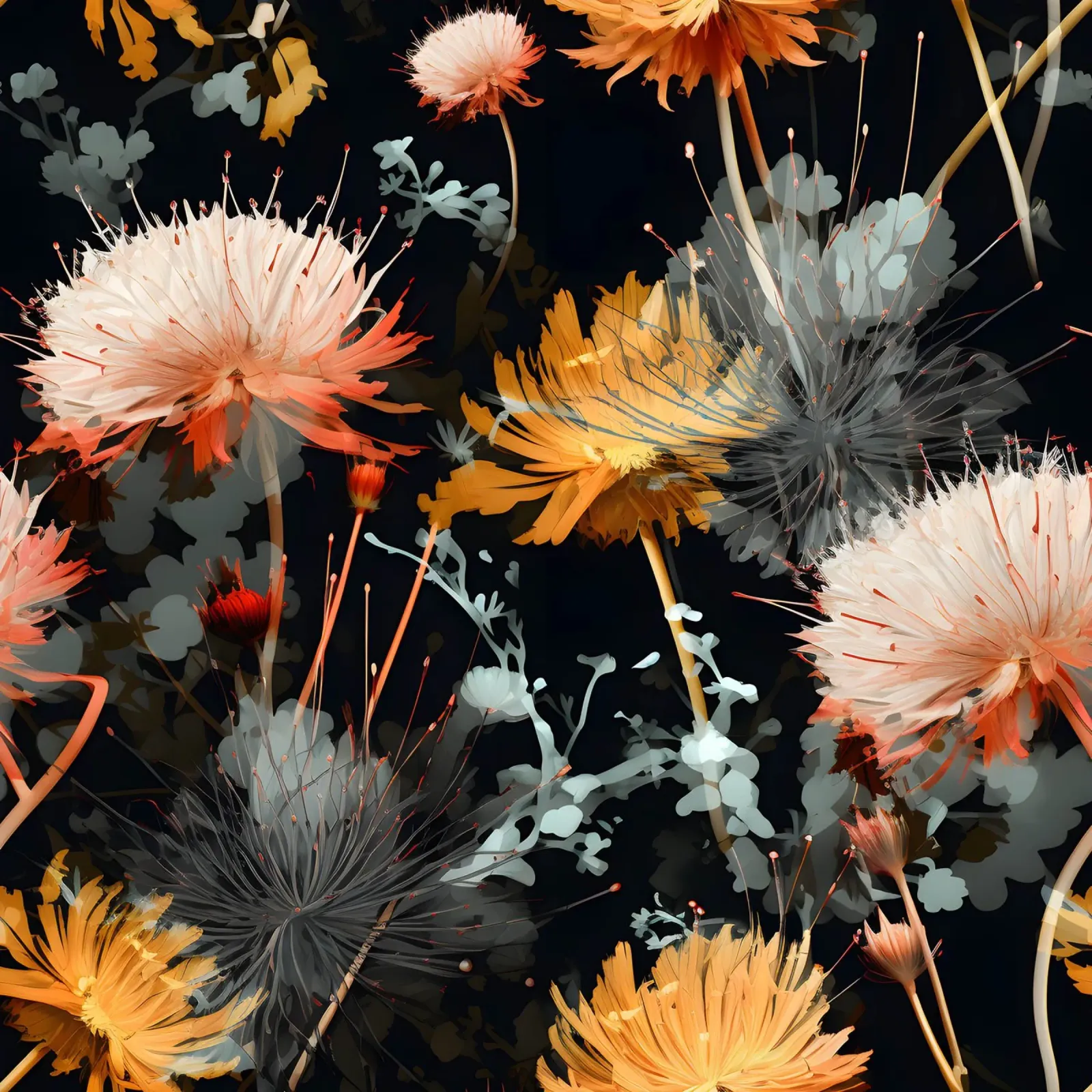 Moody Dandelions canvas with Floater frame by Botanical Pattern House