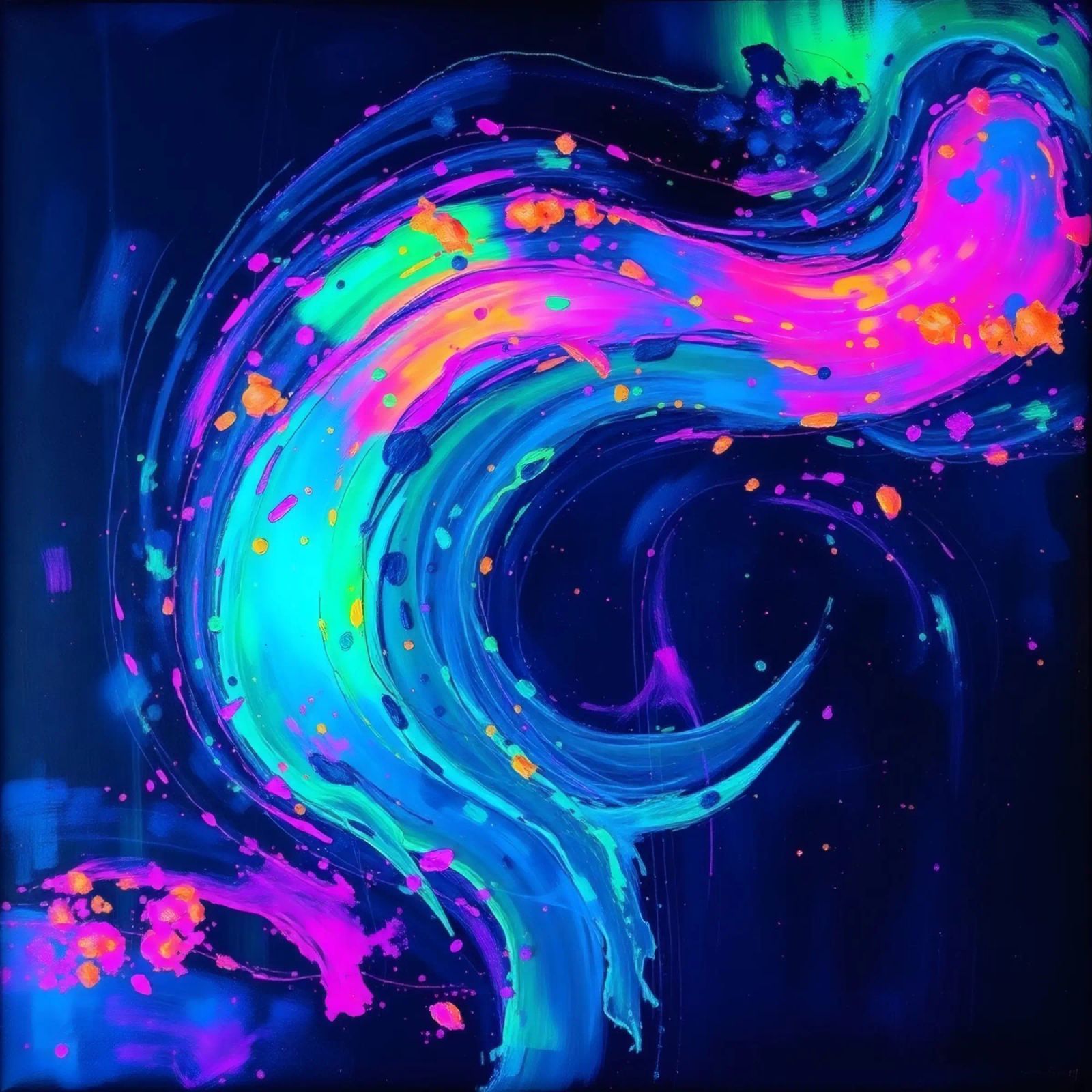 abstract swirl with neon hues creating motion in a dark back canvas by DesignDoodle