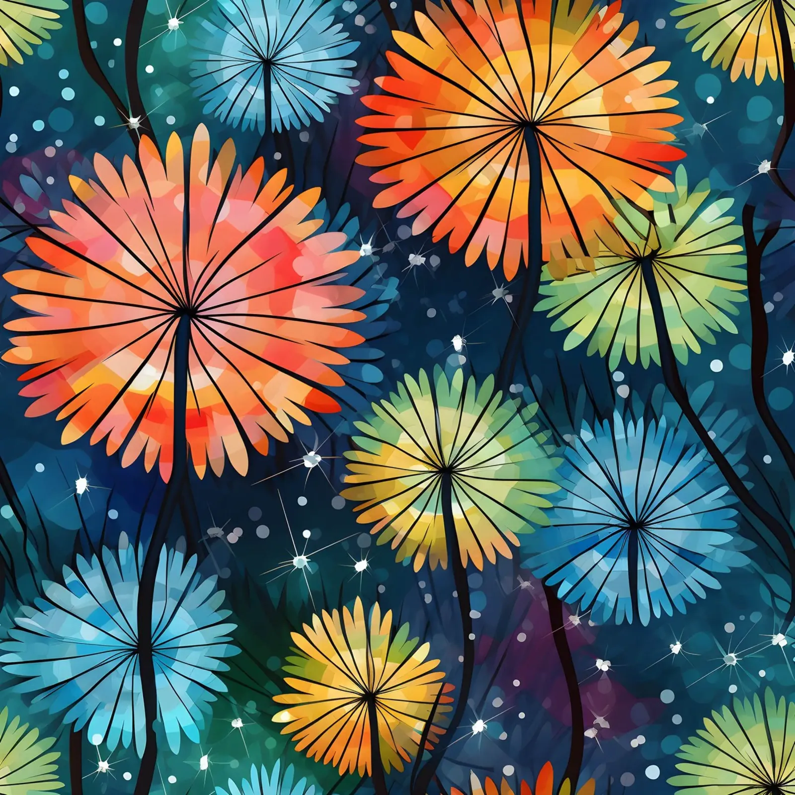 Starlit Pusteblumen Poster von Botanical Pattern House