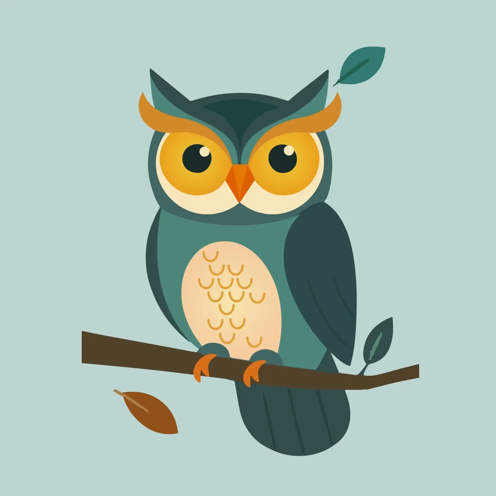 Wise owl on branch - Charming animal design canvas by namosh