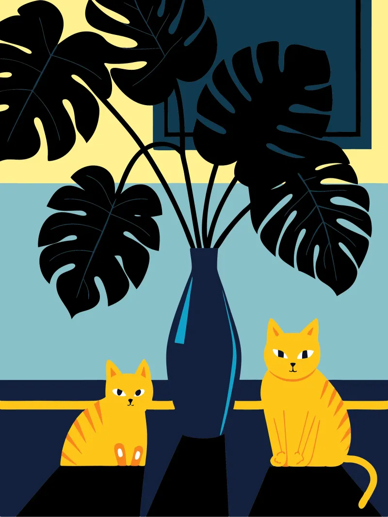 Gatto e fiore di Monstera pellicola backlit da TODAY'S SHOP