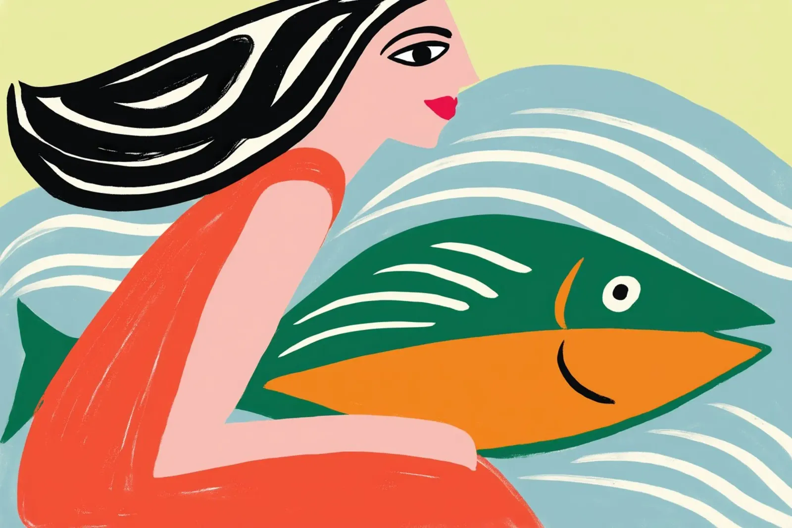 Maritime Urlaubsstimmung | Frau mit Fisch im Meer Poster von Autofocus