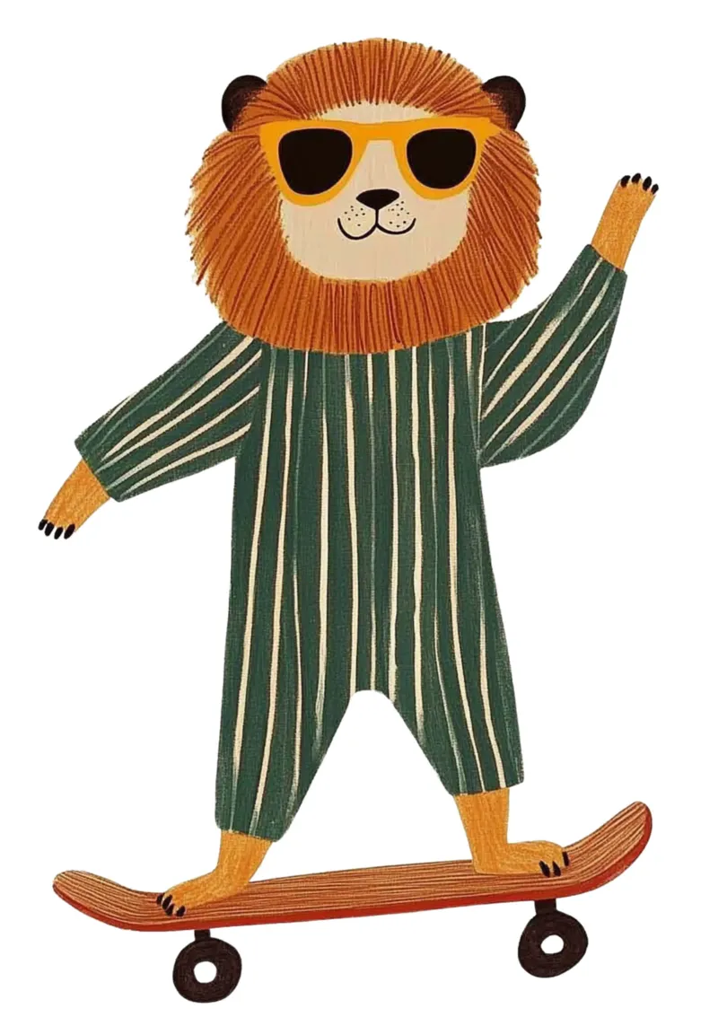 Leone su skateboard poster con telaio in alluminio da HookASmile