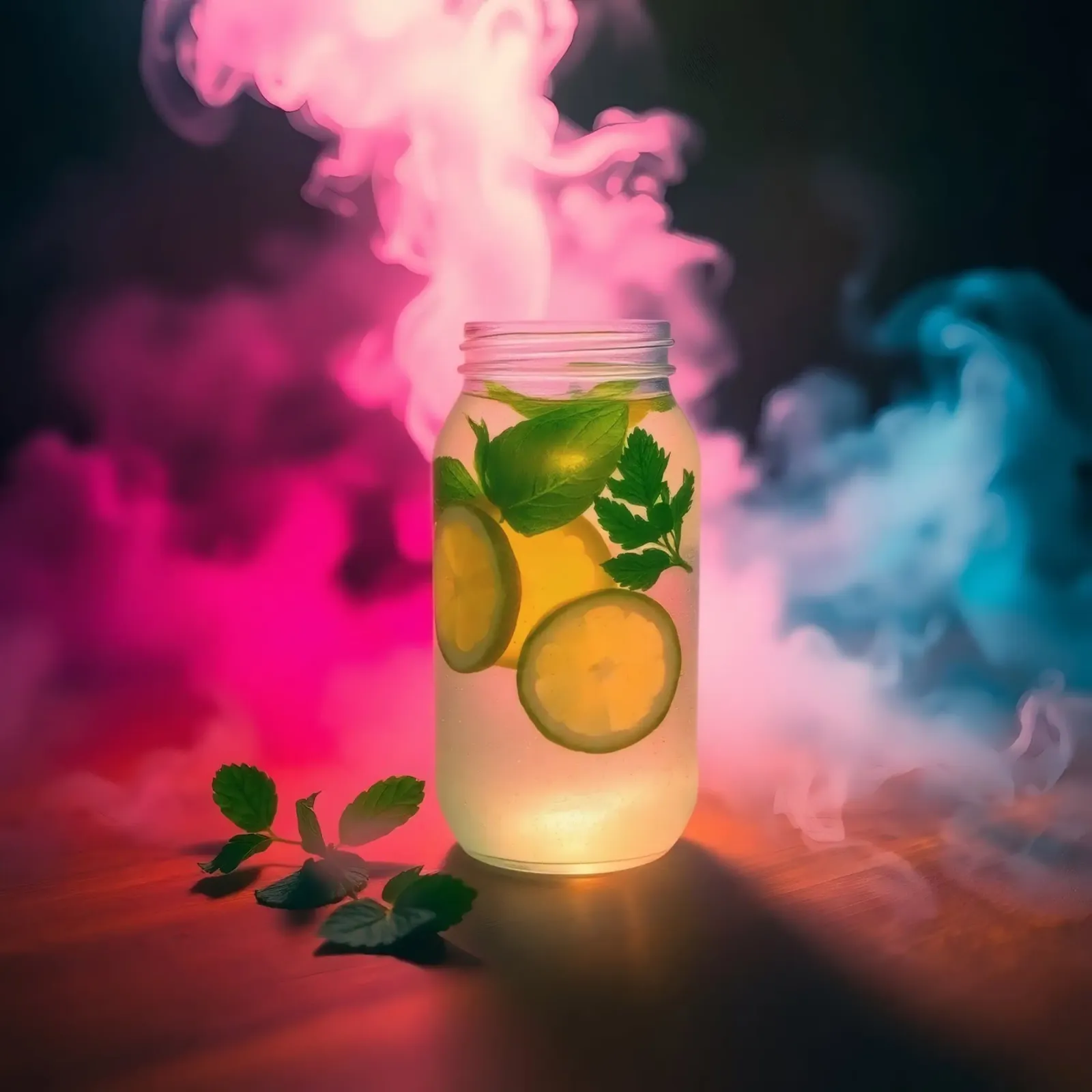 Bevanda rinfrescante con lime e menta circondata da colori pellicola backlit da DesignDoodle
