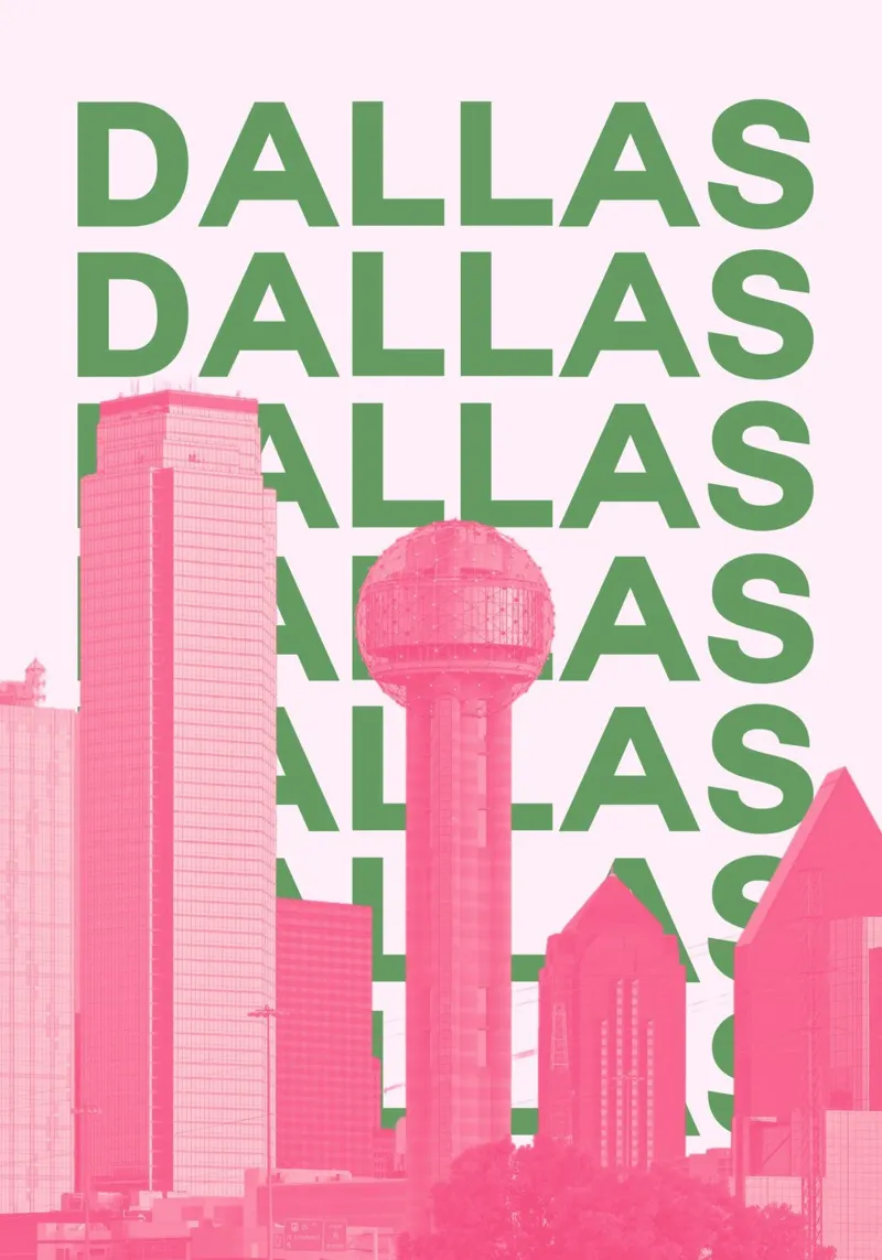 Dallas Texas Retro Skyline Travel Pop Art Print canvas met Baklijst van NorwesClub