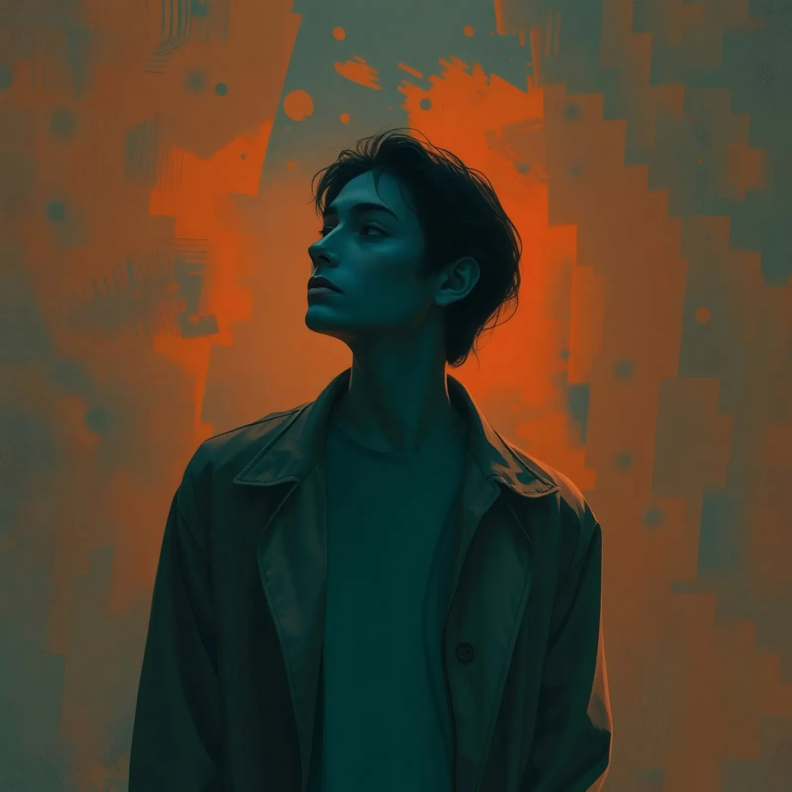 Junge Person in dramatischer Pose mit lebhafter Hintergrundfarbe Hahnemühle von DesignDoodle