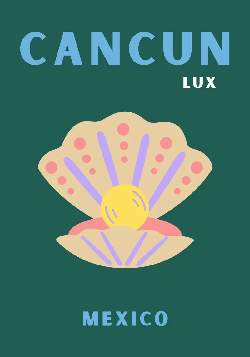 Cancun Lux Messico Conchiglia - Poster minimalista di viaggio Pr poster con telaio in alluminio da NorwesClub