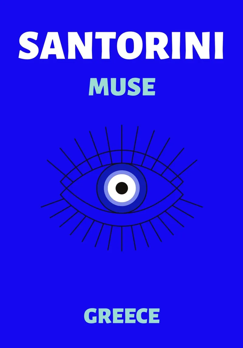 Santorini Muse Evil Eye - Poster da viaggio greco minimalista tela con Cornice a cassetta da NorwesClub