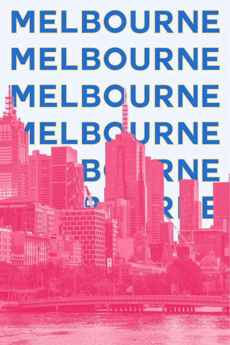 Melbourne Cityscape Grafico Astratto Poster d'epoca 1968 poster con telaio in plastica da NorwesClub