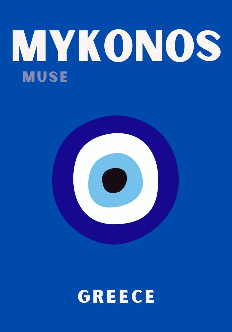 Mykonos Muse Eye Poster di N.D. Grecia - Pop Art Travel Chic poster con telaio in plastica da NorwesClub