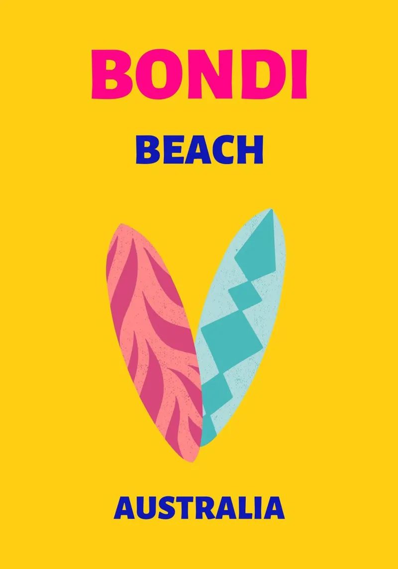 Tavole da surf di Bondi Beach di A.B. Australia - Pop Art Coastal V poster da NorwesClub