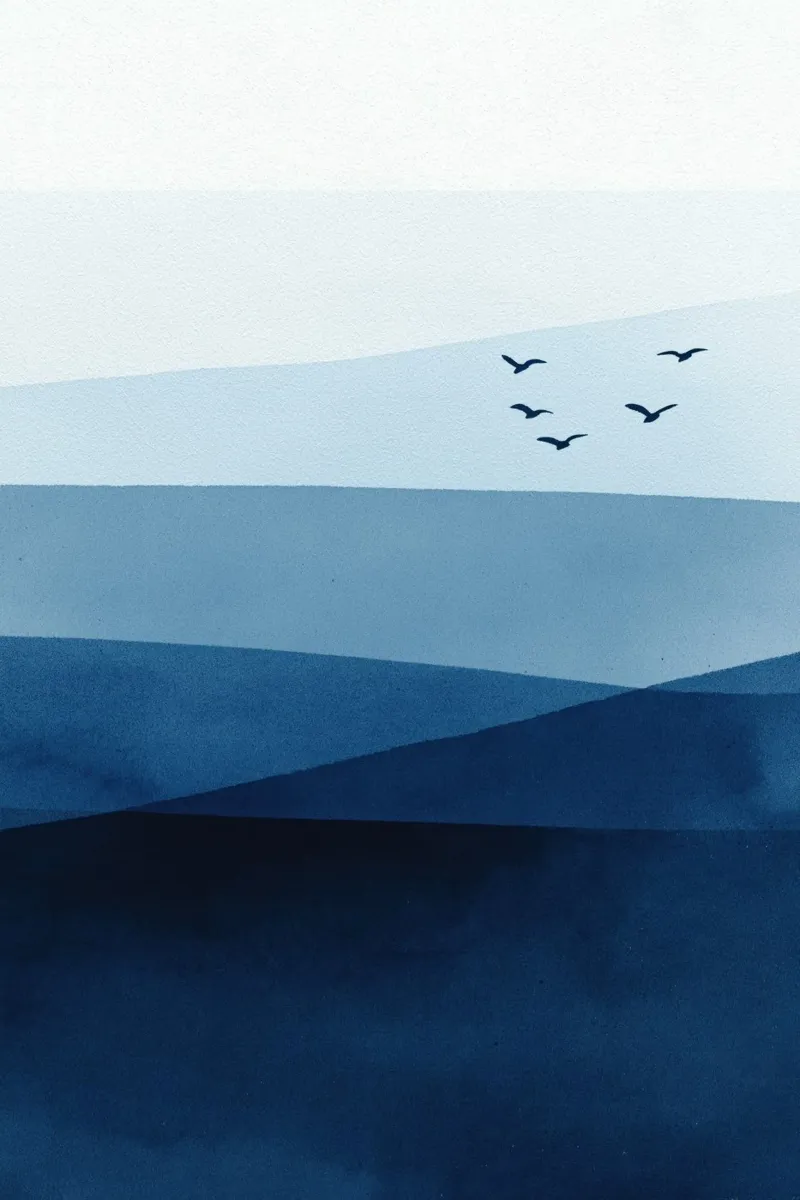 Blauw gradiënt berg landschap kunst canvas met Baklijst van Melloi Art Print
