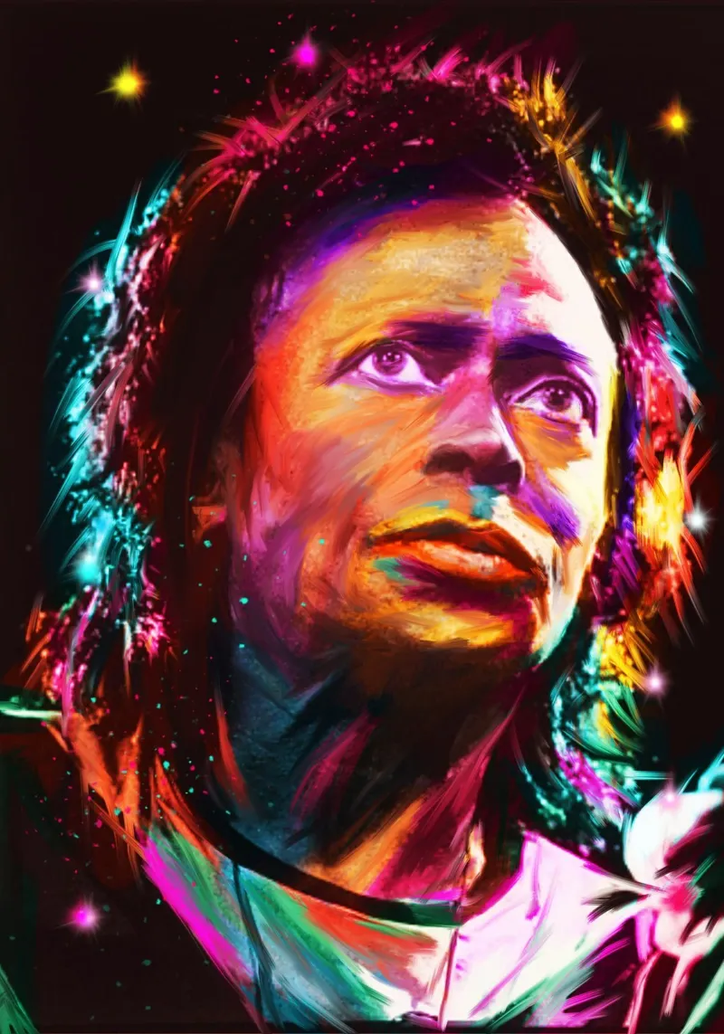 Ritratto pop art colorato di Miles Davis pellicola backlit da Hantamrata