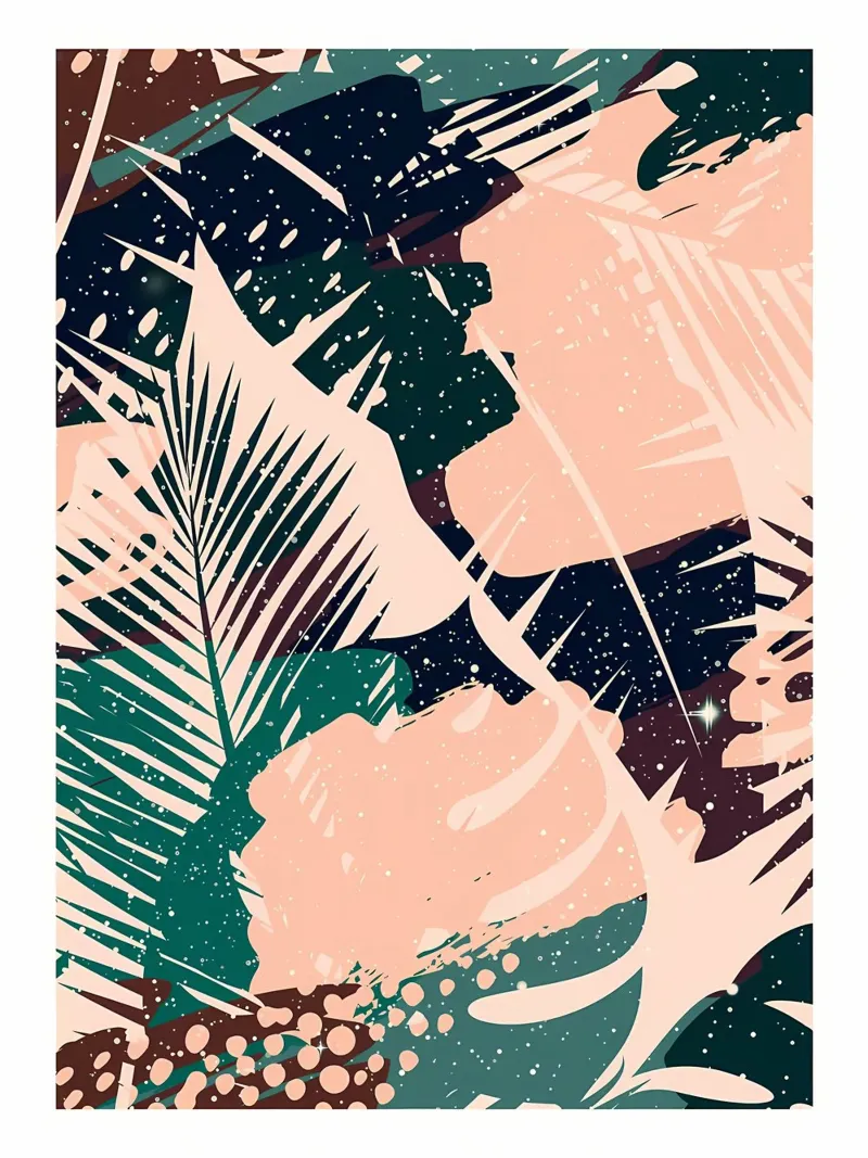 bladeren abstracte vormen stippen tropisch gebladerte palmbladeren poster met houten frame van Janine P McGuire