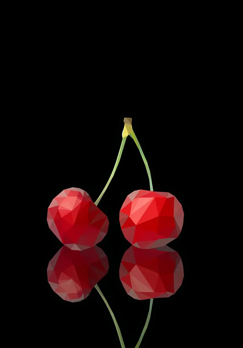 cherry fruit reflection red stem geometric low-poly canvas with Floater frame by Janine P McGuire