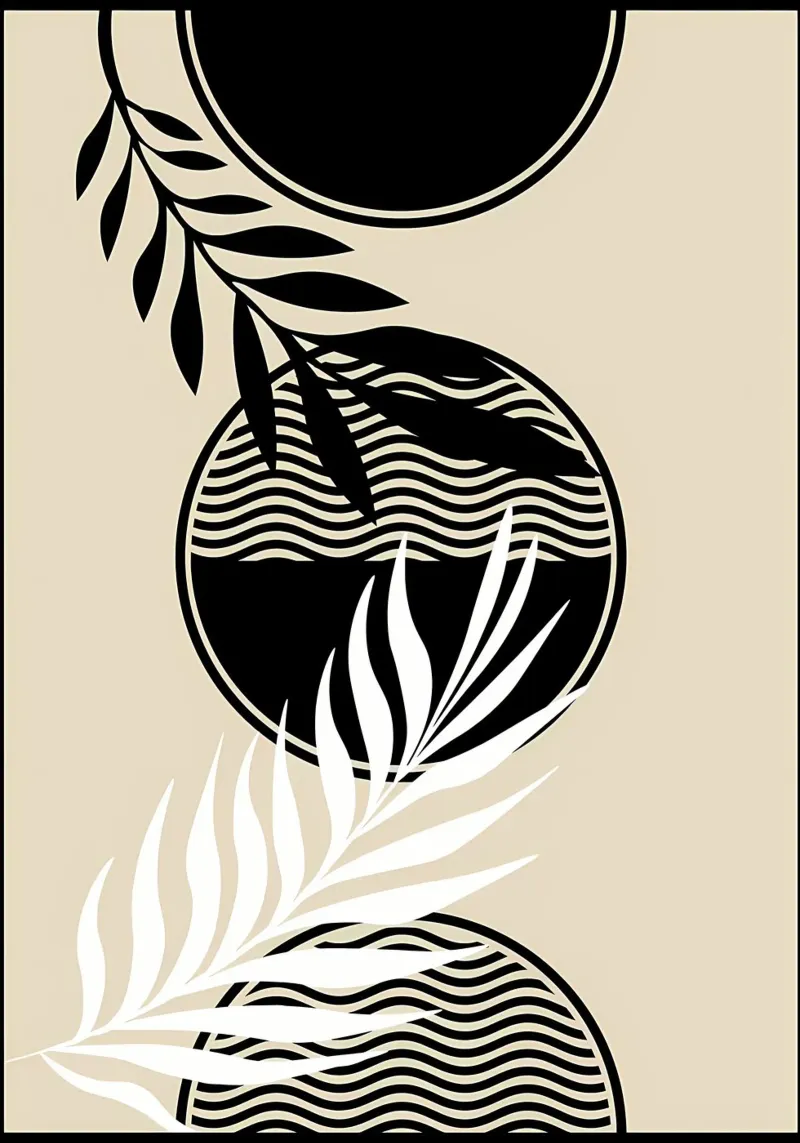 feuilles feuillage cercle motifs vagues éléments abstraits toile de Janine P McGuire