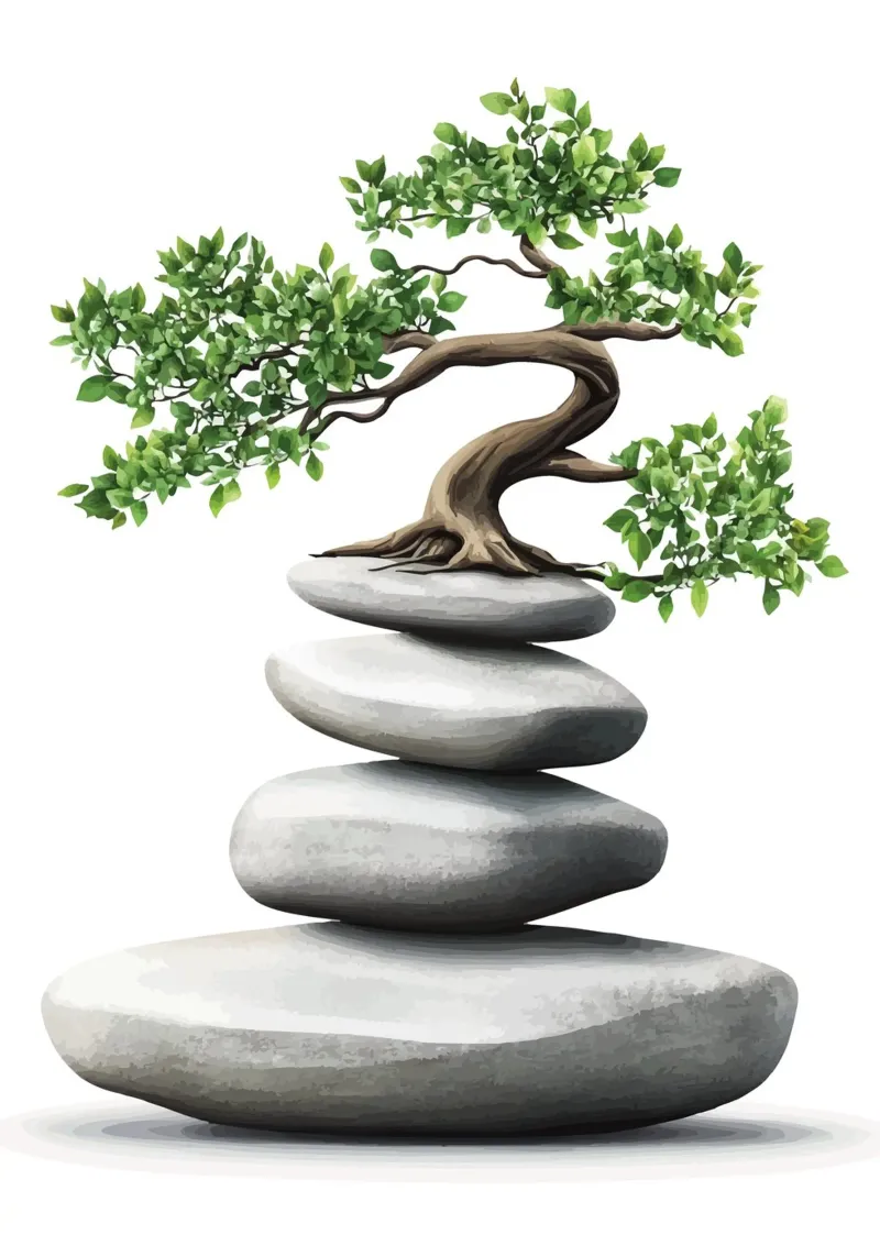 Bonsai su pietre Zen impilate carta hahnemühle da pixelbull - medieval art and more