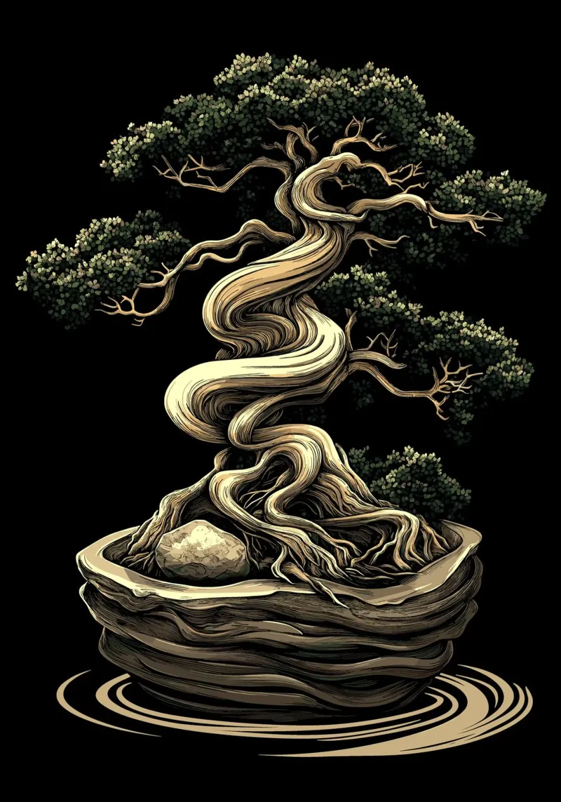 Bonsai con tronco gravemente contorto pellicola backlit da pixelbull - medieval art and more