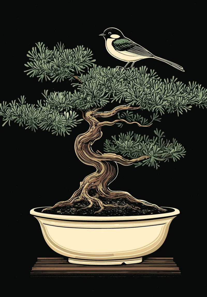 Bonsai con uccello sul ramo pellicola backlit da pixelbull - medieval art and more