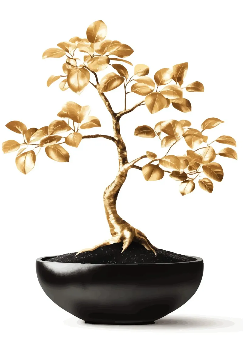 Un bonsai dorato in una ciotola nera pellicola backlit da pixelbull - medieval art and more