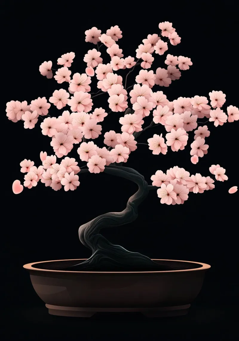 Bonsai di fiori di ciliegio in una ciotola scura pellicola backlit da pixelbull - medieval art and more
