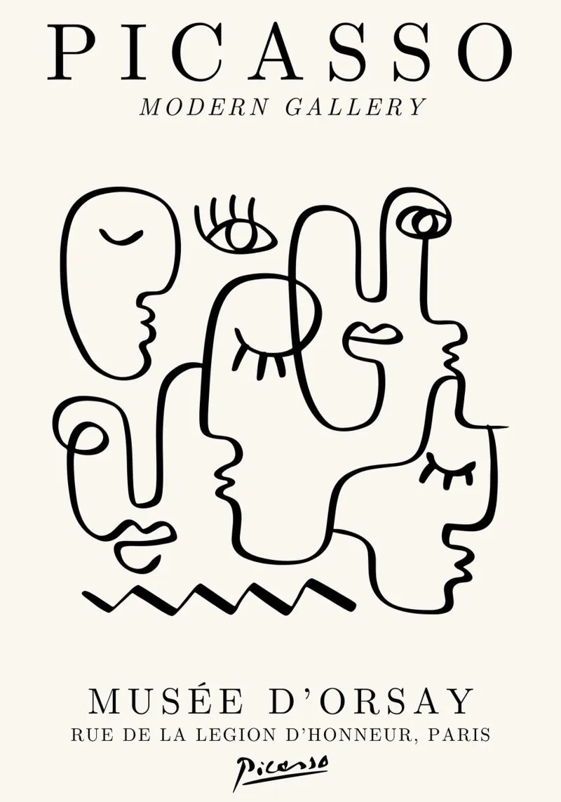 Picasso Faces Ensemble Line Art - Cubist Gallery Print aluminio dibond de NorwesClub
