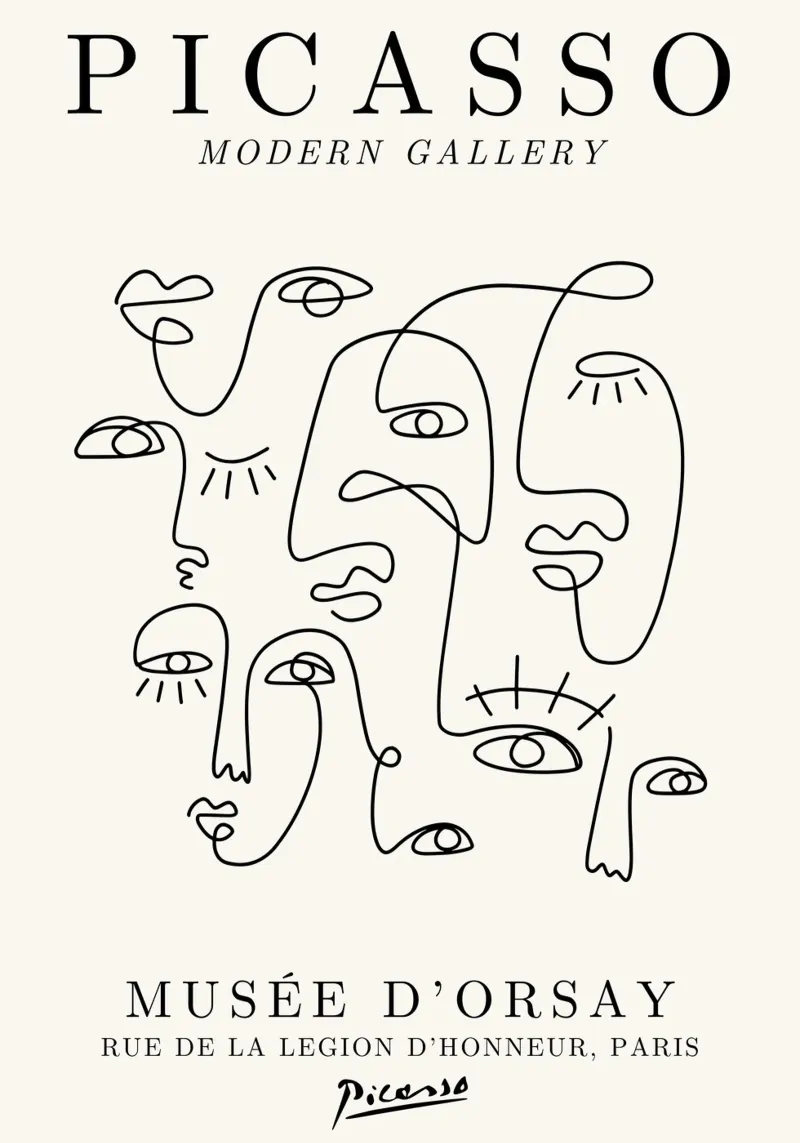 Picasso Abstract Faces Crowd - Cubist Line Art Poster canvas by NorwesClub