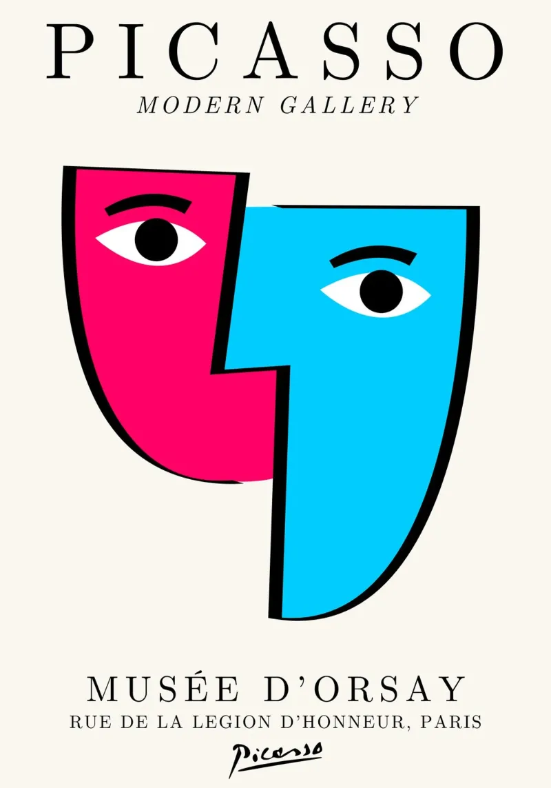 Picasso Cubist Masks Abstract Art Print | Pop Art Faces Tren metacrilato de NorwesClub