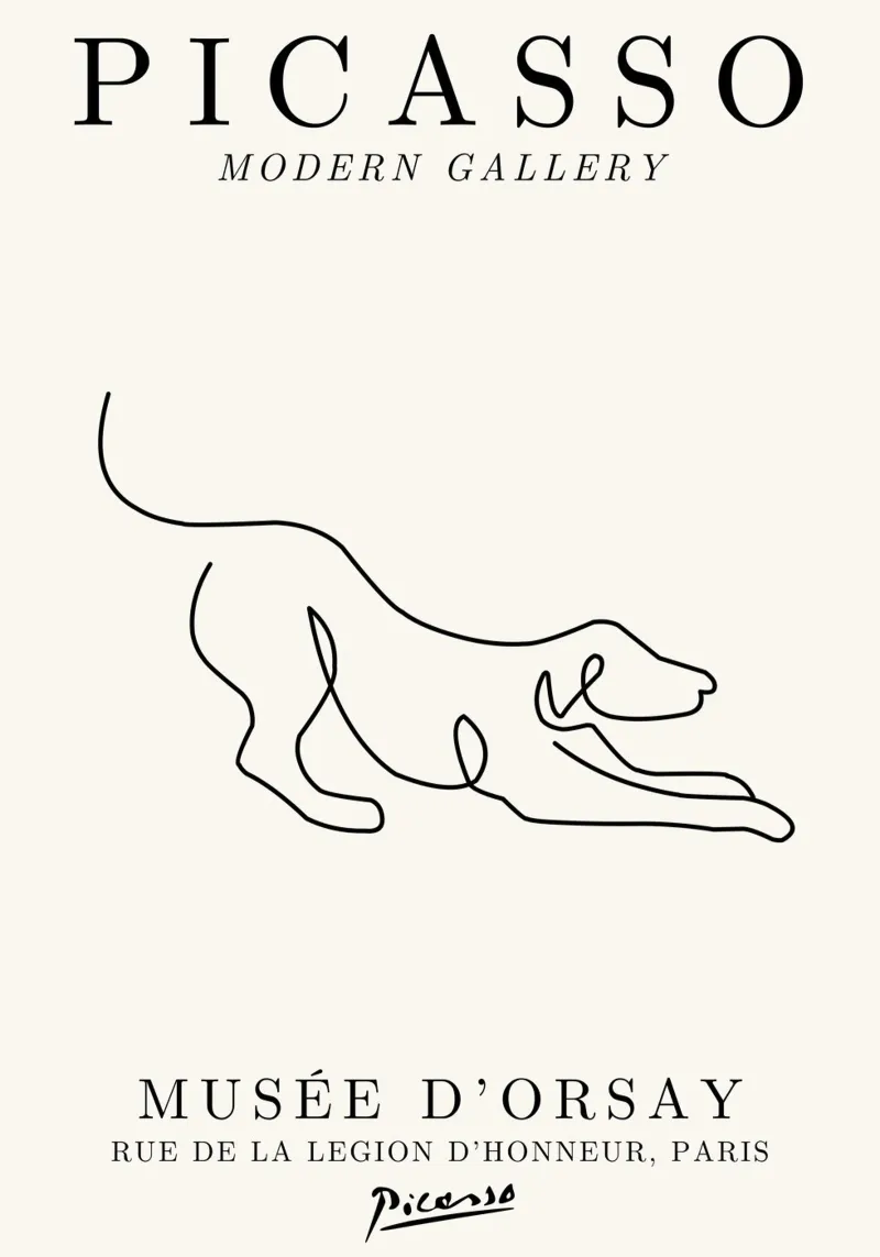 Picasso Dog Line Art Print | Minimalista Animale Schizzo Moderno pellicola backlit da NorwesClub