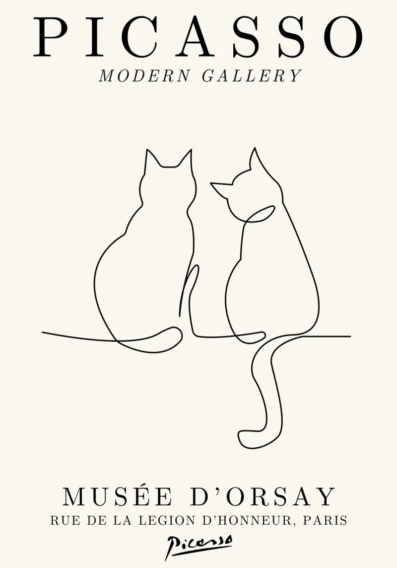 Picasso Cats Line Art Print | Minimalist Feline Sketch Mode canvas by NorwesClub