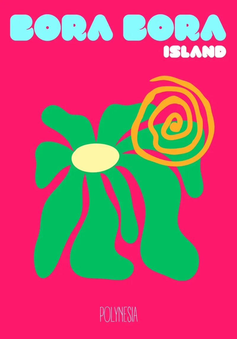 TropicBloom Bora Bora: Psychedelische Blumen Insel Kunst - Retro Poster mit Kunststoffrahmen von NorwesClub