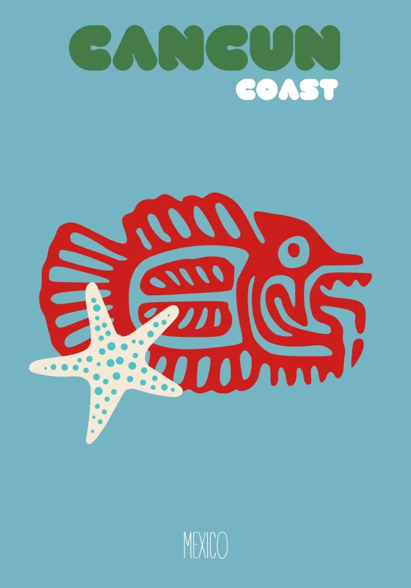 Maya Diepten Cancún: Azteekse vissen en zeesterren - Tribal Naut poster van NorwesClub