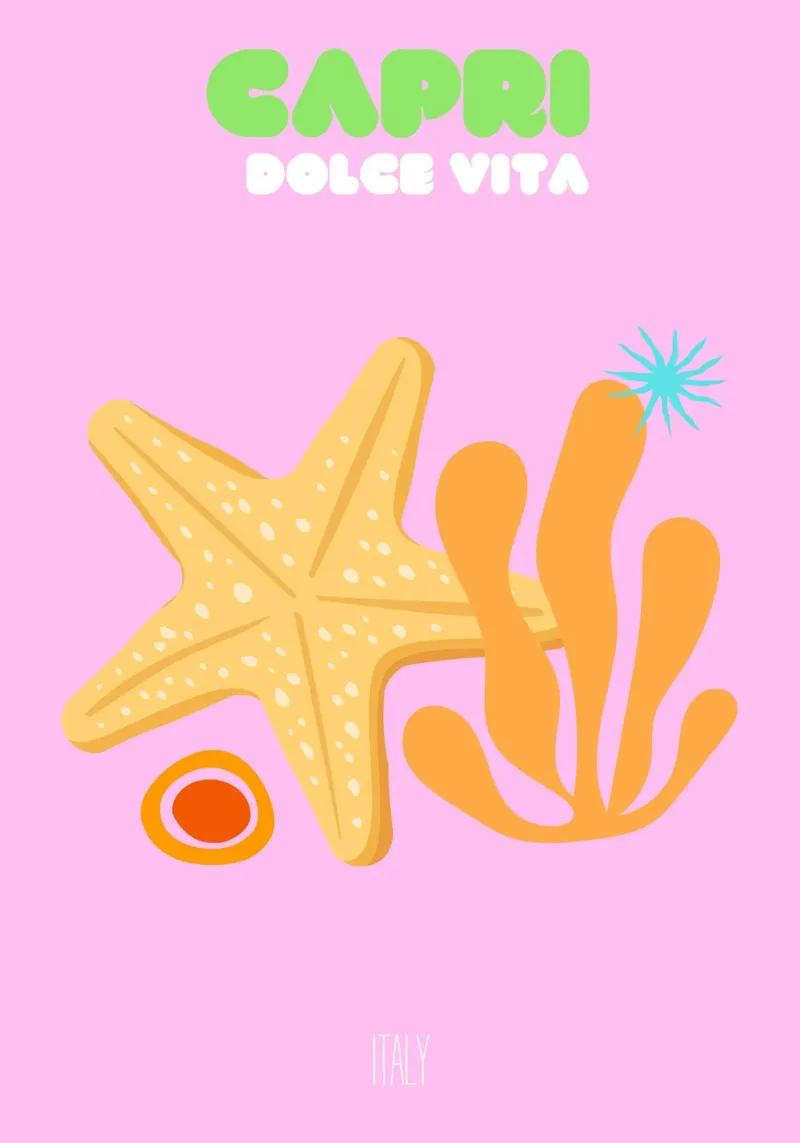 Dolce Vita Capri: Serenità di stelle marine e alghe - Italian Coas poster con telaio in plastica da NorwesClub