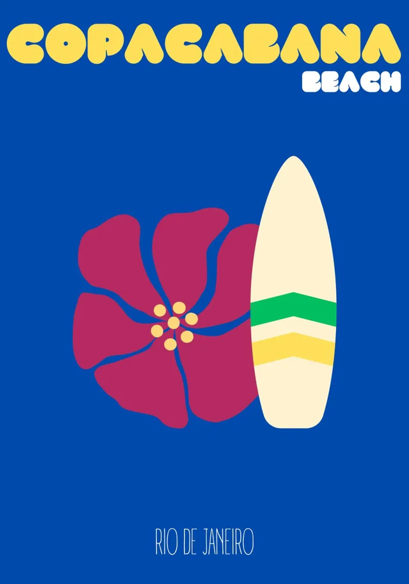 Rio Retro Copacabana: Surfboard & Tropical Bloom Art - Brazi canvas with Floater frame by NorwesClub