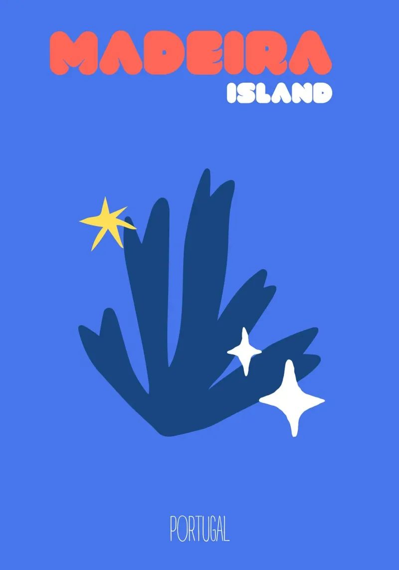 Affiche de voyage minimaliste de l'île de Madère - Impression d'art abstrait poster avec cadre en aluminium de NorwesClub