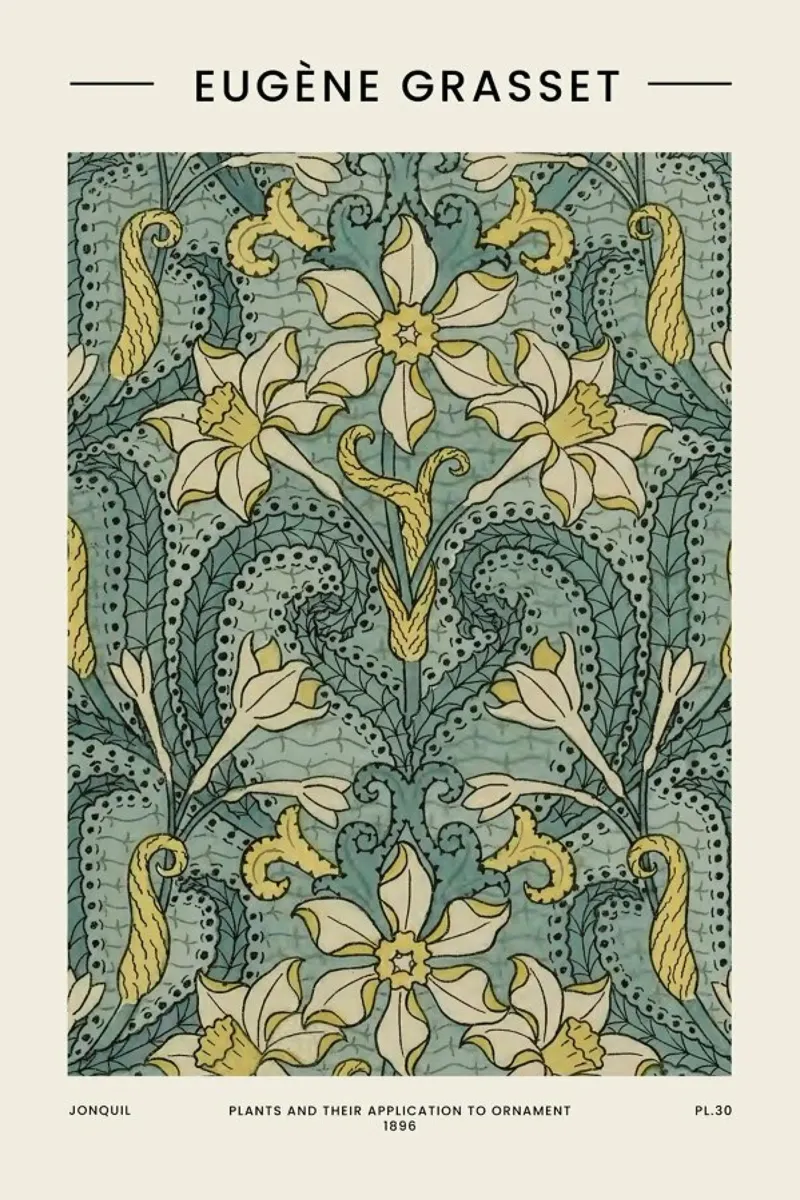 Grasset - Jonquil poster with wooden frame by Vintage by JUNIQE